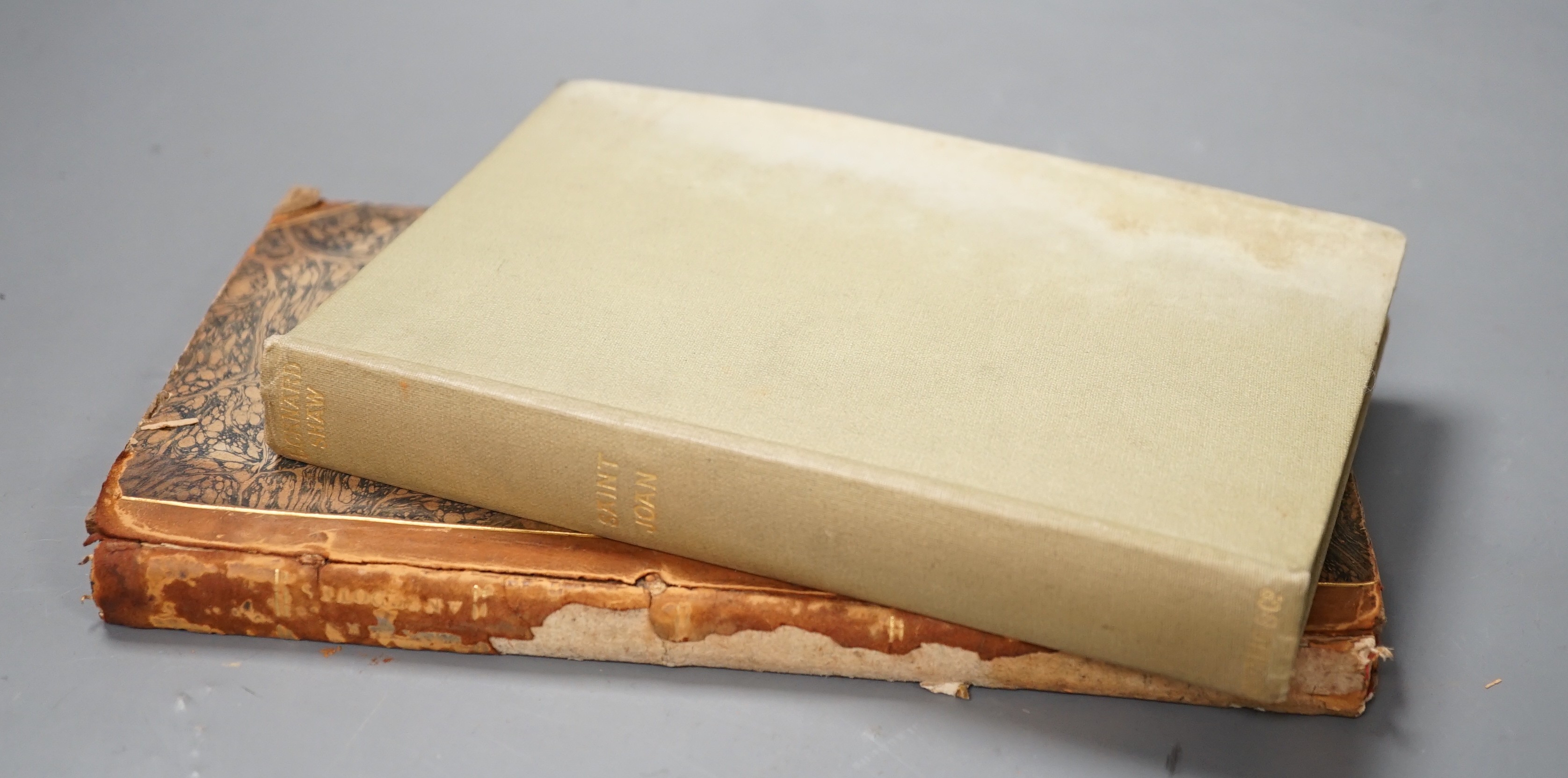 Anon - Eastern Anecdotes of Exemplary Characters, with Sketches of the Chinese History, 8vo, half calf, spine joints cracked, rubbed and with loss, Sampson Low, London, 1799 and Shaw, Bernard - Saint Joan, 2nd impression
